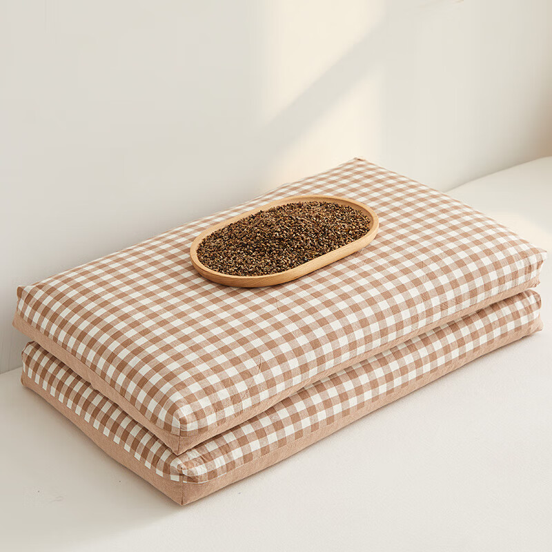 寝生活水洗棉荞麦双拼枕 枕头枕芯 一对 水洗棉双拼荞麦枕-咖色 35cm*55cm 大号