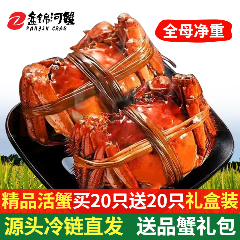 盘锦河蟹鲜活大闸蟹原生带泥去绳净重 全母蟹1.0-1.2两20只网兜装,优惠价117.8元 盘锦河蟹鲜活大闸蟹原生带泥去绳净重 全母蟹1.0-1.2两20只网兜装,优惠价117.8元