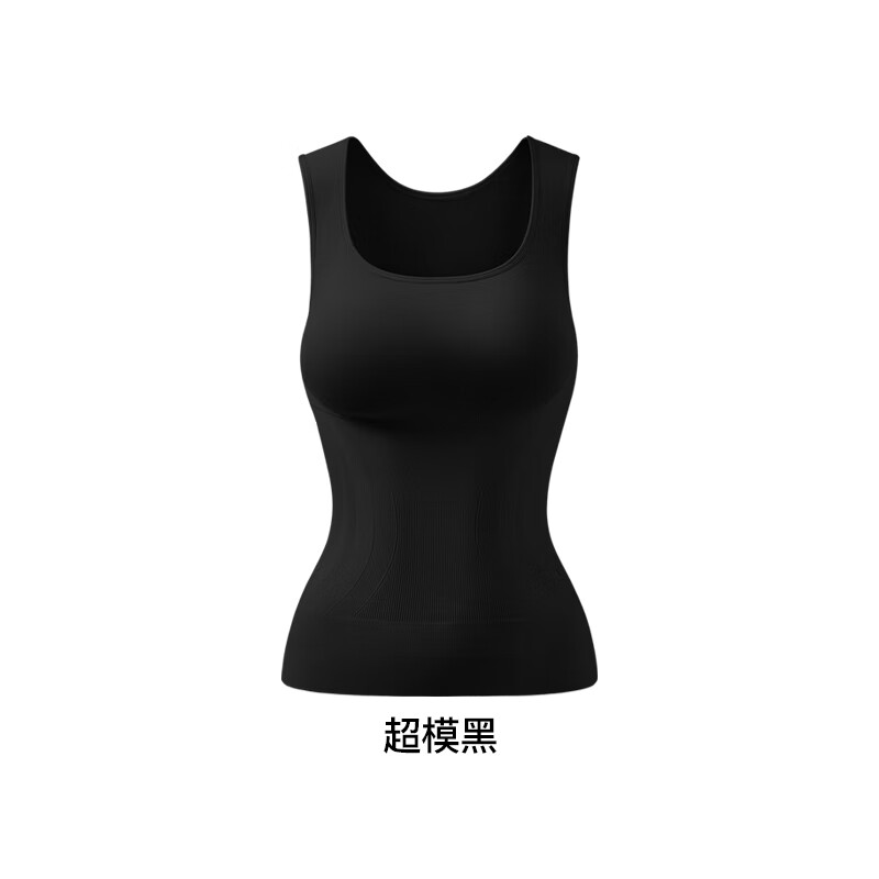 曲线主义26年黑巧系列塑身上衣背心女塑形显身材带胸垫秋冬季修身内搭上衣 超模黑 L 码