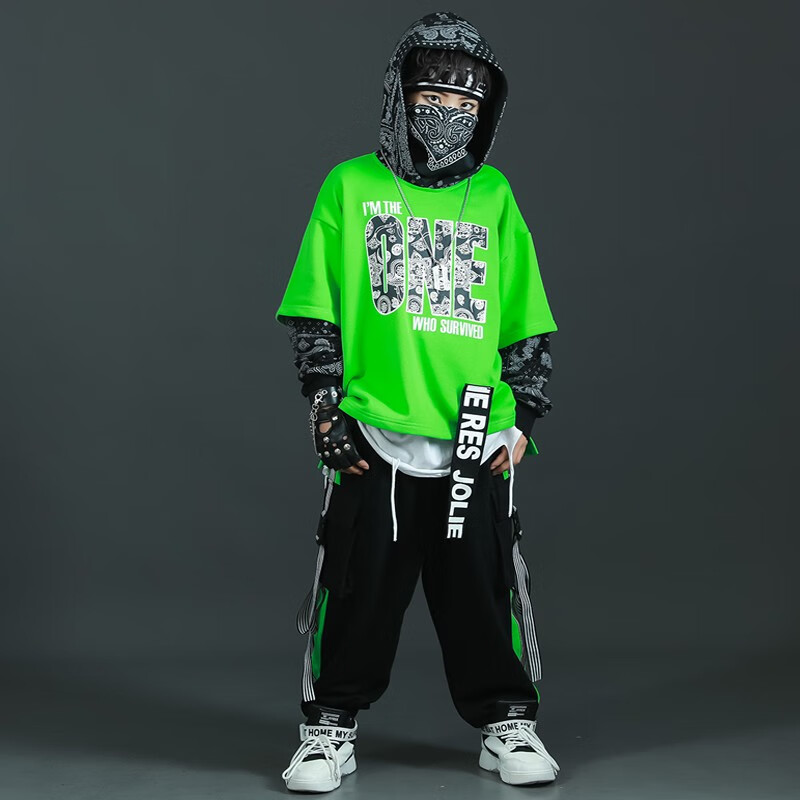 nubexi儿童街舞潮服套装男童嘻哈帅气纯棉两件套少儿舞台走秀衣服耍酷