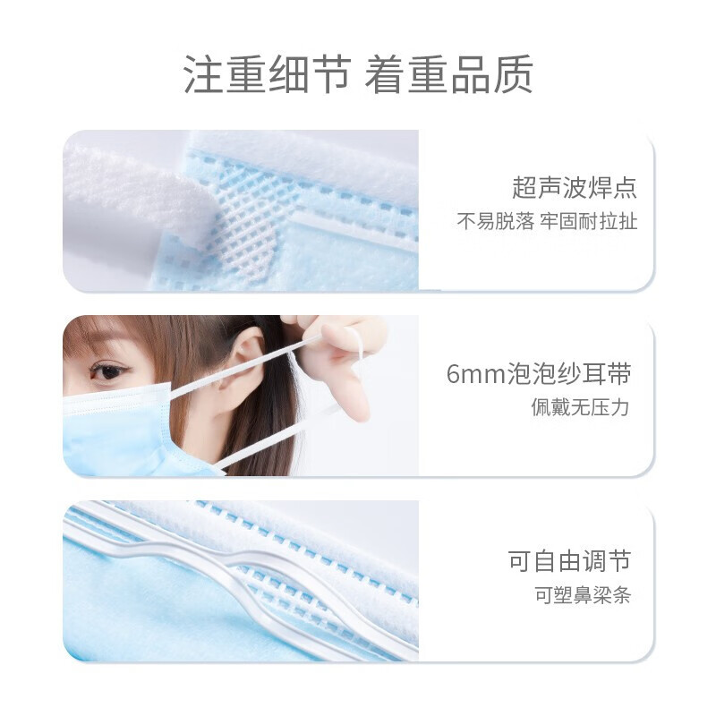 XAXR【6MM泡泡纱】灭菌级医用外科口罩独立包装男女一次医用口罩 白50只【可供医务人员佩戴】泡泡纱耳-舒适不勒耳