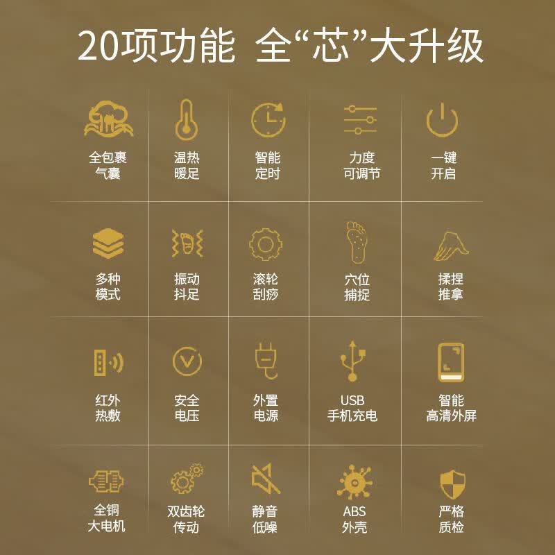 新款全自动足疗机脚底足部按摩器穴位揉捏加热气囊家用电动按脚器 香槟金 升级版[正反滚轮+三段按摩]