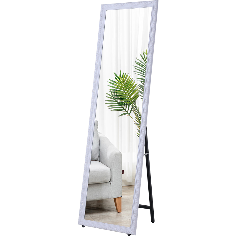 【京选优品】L&S穿衣镜子全身镜落地试衣镜服装店家用实木落地镜子 升级款-白银花纹150*50cm