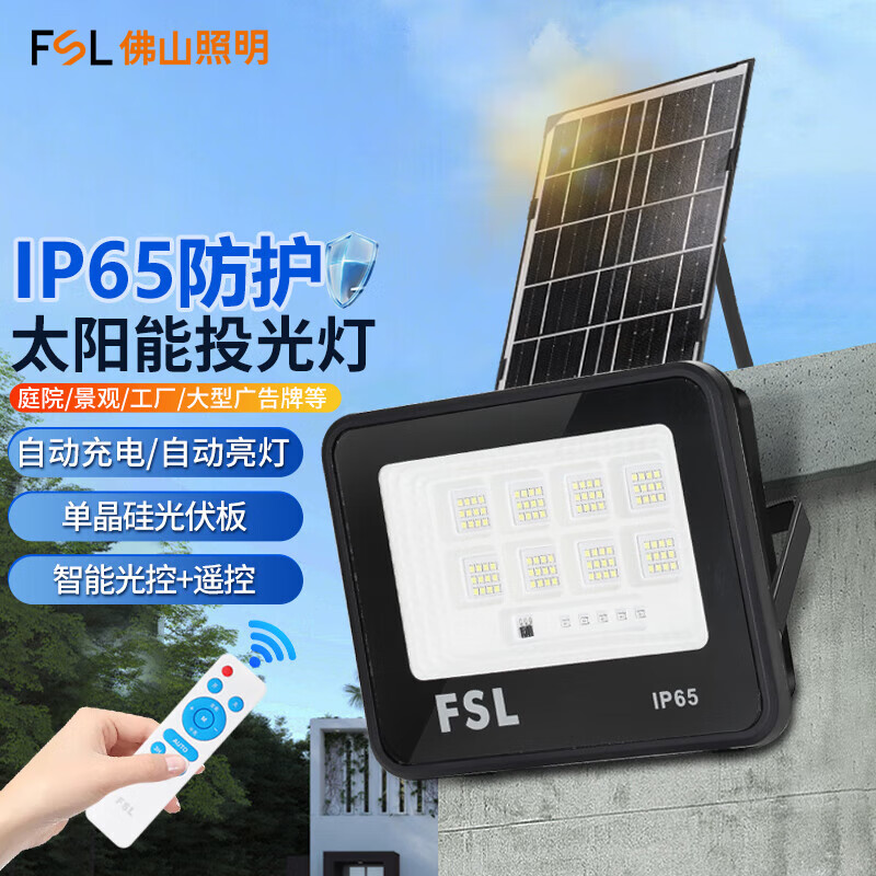 FSL佛山照明 太阳能照明灯路灯户外庭院景观灯防水led投光灯农村门口 192流明约照7平米 2.4W 4Ah