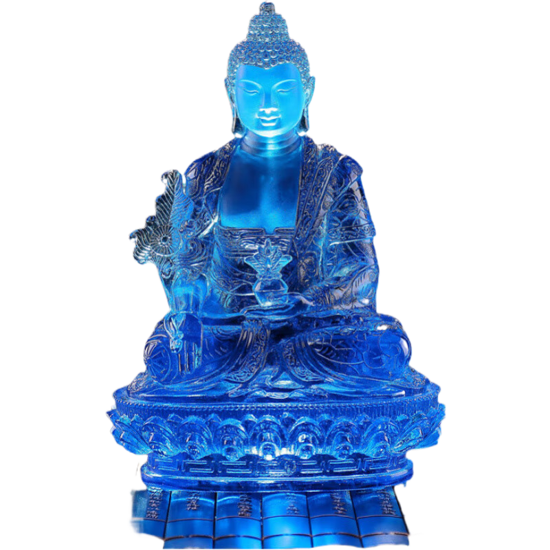 禮之源琉璃佛像擺件藥師佛綠度母文殊白度母蓮花生黃財(cái)神長(zhǎng)壽佛四臂觀音 小號(hào)藥師佛_禮盒裝