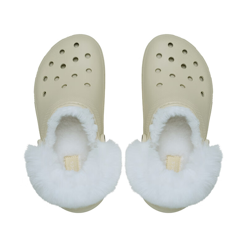 CROCS卡骆驰经典云朵暖绒洞洞鞋保暖舒适棉拖花园鞋外穿女拖鞋|212854 骨白色-2Y2 39 (250mm)