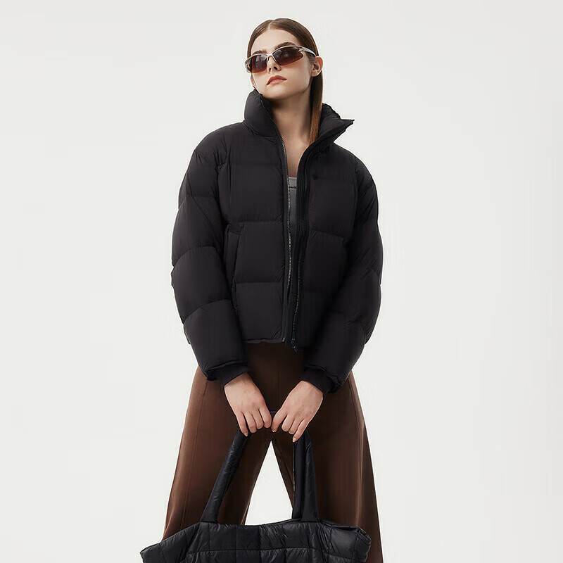 坦博尔小个子穿搭羽绒服女短款立领宽松保暖外套 黑色 M (165)