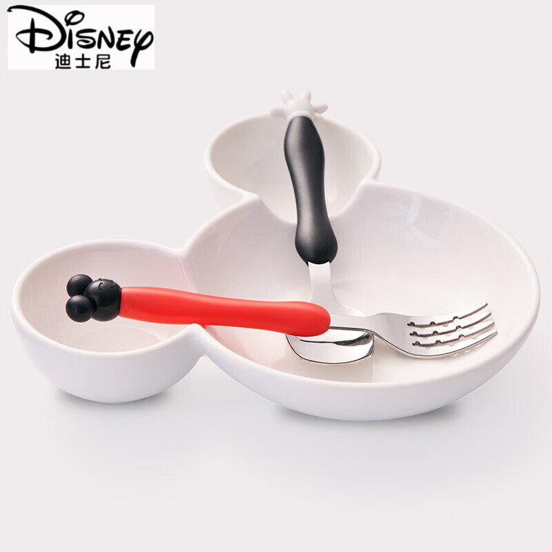 迪士尼(Disney)不锈钢米奇米妮叉勺 儿童餐具婴儿创意卡携宝宝吃饭叉勺套装 2个米奇勺子 304食品级不锈钢