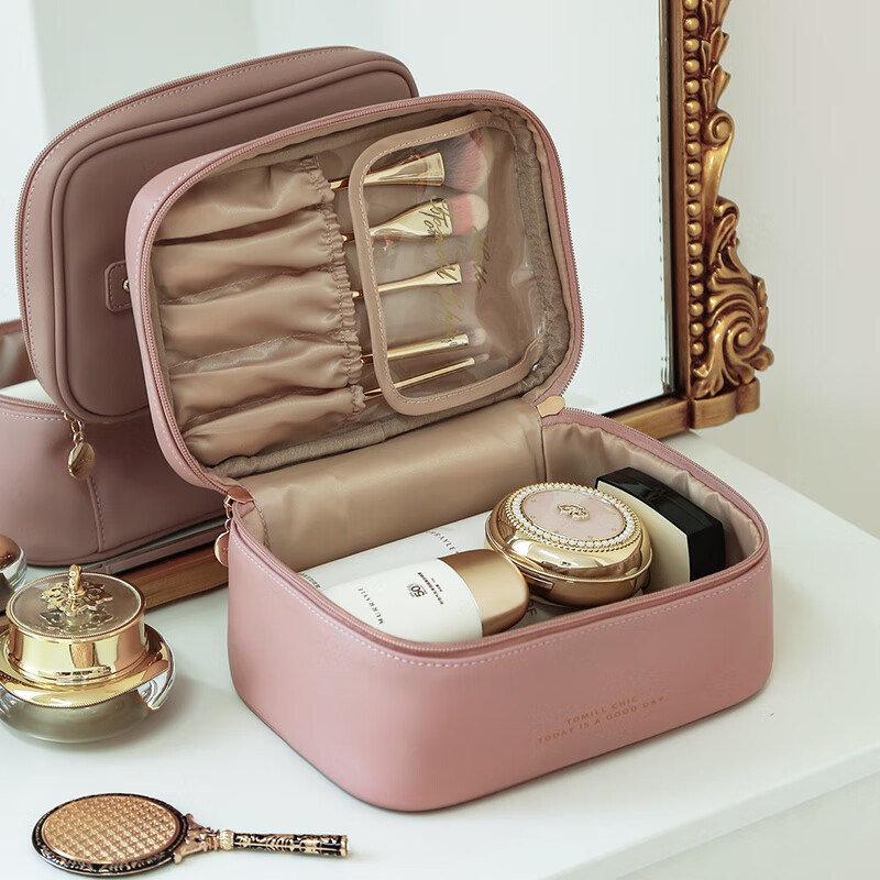 ToMill化妆包大容量出差旅行化妆品收纳袋便携网红手提化妆箱皮质 千寻-玫瑰粉