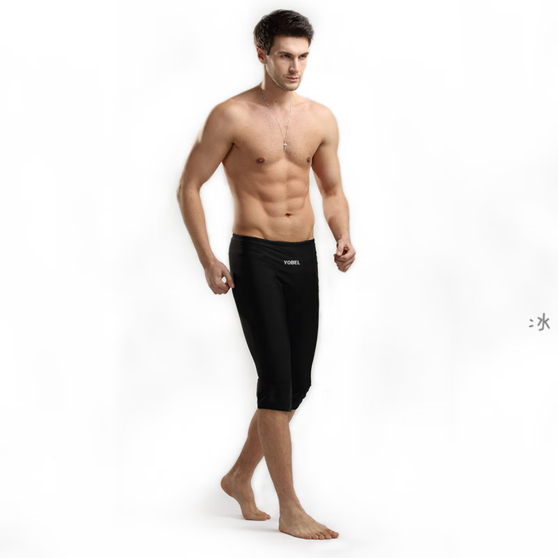 吉动男士七分泳裤速干分体过膝平角温泉冲浪修身显瘦游泳训练大码潜水 经典黑色 L 110-120斤