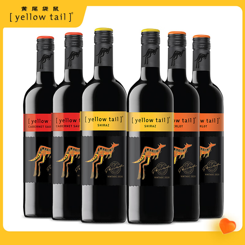 黄尾袋鼠（Yellow Tail）热门商品 世界系列 红酒组合装（西拉*2+梅洛*2+加本力*2）