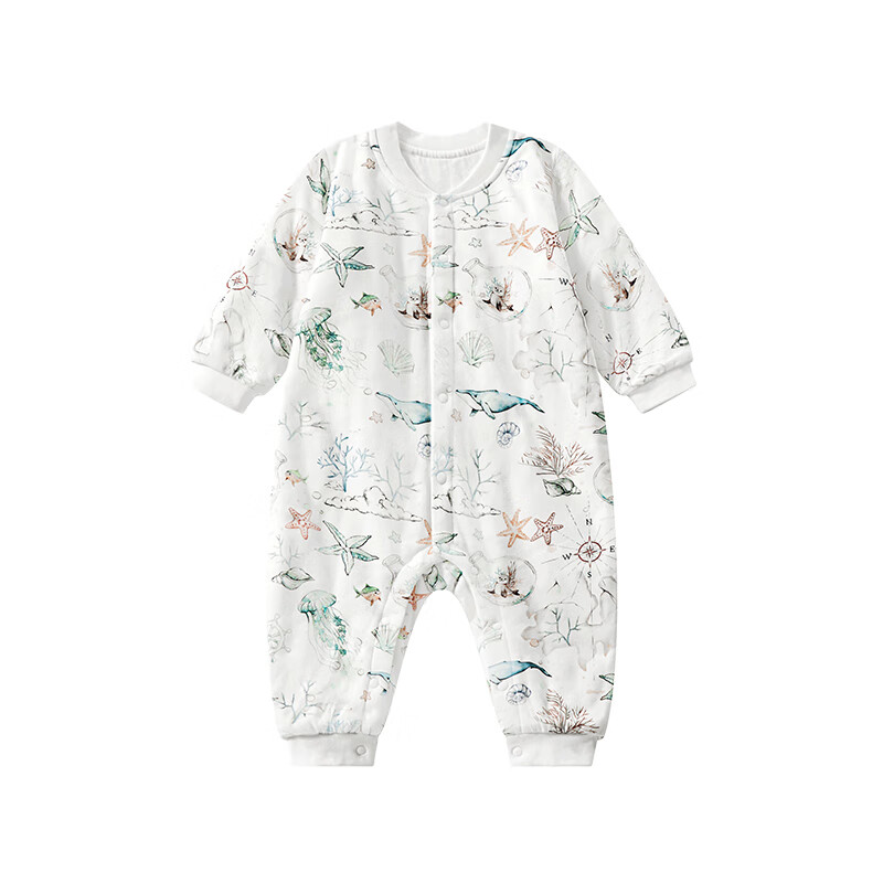 ELLE BABY婴儿哈衣夹棉衣服秋冬加厚儿童连体衣宝宝爬服家居防风 深海趣游 66cm 【推荐身高59cm-66cm】