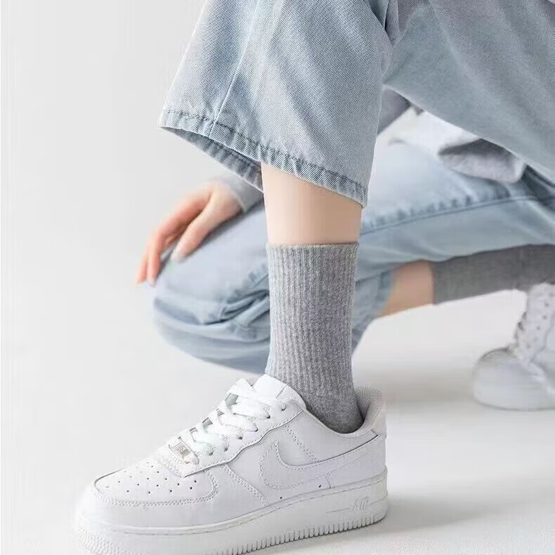 宜而爽【新疆长绒棉】袜子男士7A抗菌防臭吸汗短袜透气纯色中长筒袜秋冬 灰色长筒【新疆长绒棉】5双