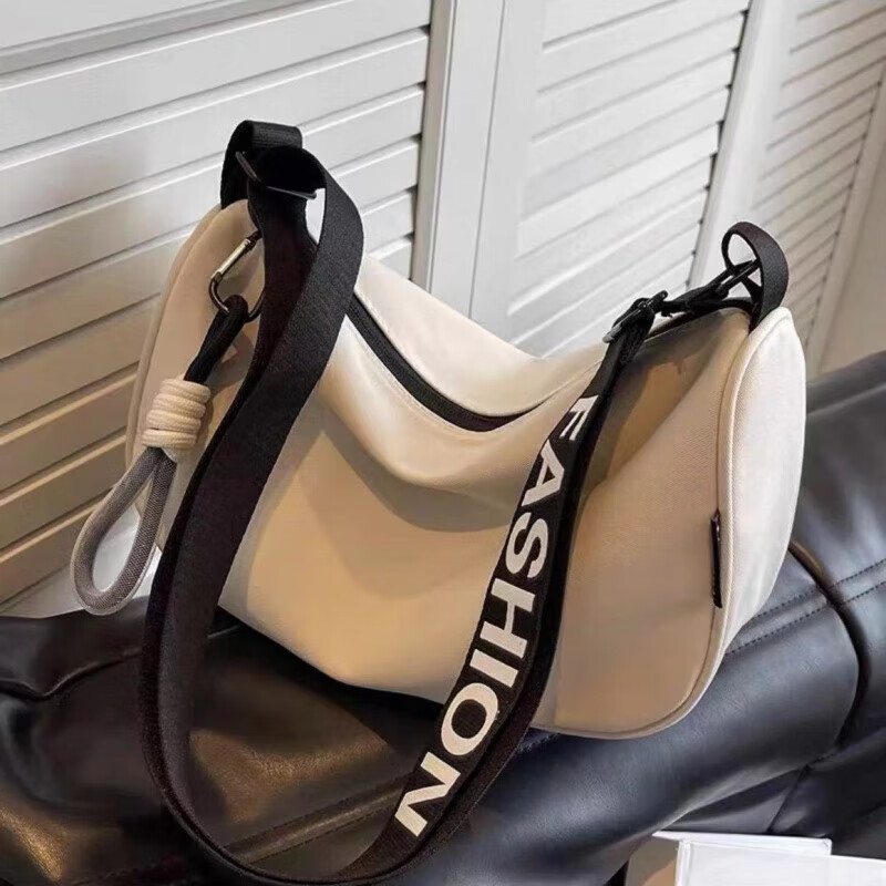 【严选百货】大容量尼龙帆布包包女时尚2024新款休闲单肩包百搭宽 白配蓝