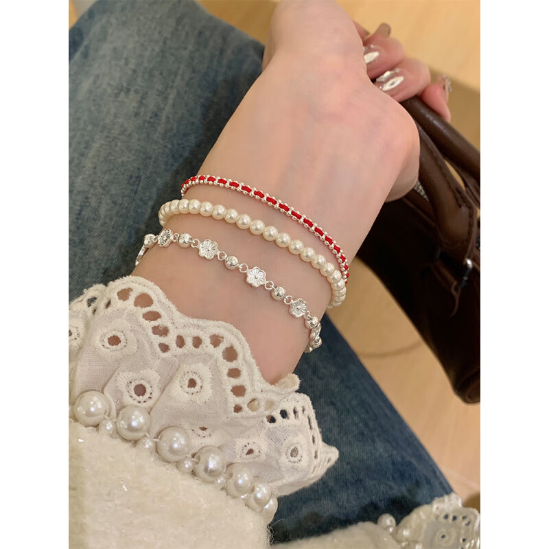 老银匠s999纯银花朵桃花蝴蝶手链轻奢小众精致温柔高颜值学生党银饰 s999足银 桃语心链