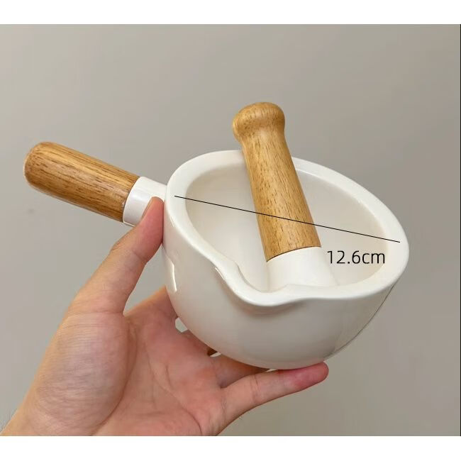 简漾陶瓷蒜臼子捣蒜器家用小型手动研磨打蒜泥神器石臼压蒜捣碎罐擂钵 陶瓷擂钵 12.6cm