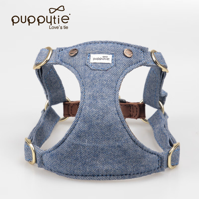 puppytie貓咪牽引繩背心式胸背帶外出專用防掙脫溜貓繩子栓貓鏈子寵物用品 (口袋)牛仔藍(lán)-胸背(不含牽引繩) XXS碼-建議3-6斤