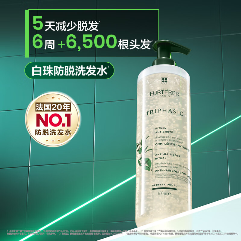 馥绿德雅（RENE FURTERER）小白珠防脱洗发水600ml*2强韧发根固发防掉发家庭囤货装原装进口