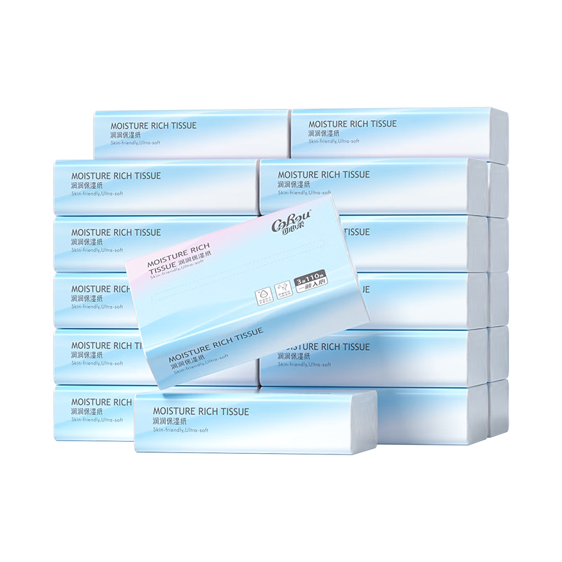 可心柔乳霜纸宝宝纸巾云柔巾抽纸110抽*24包 M码