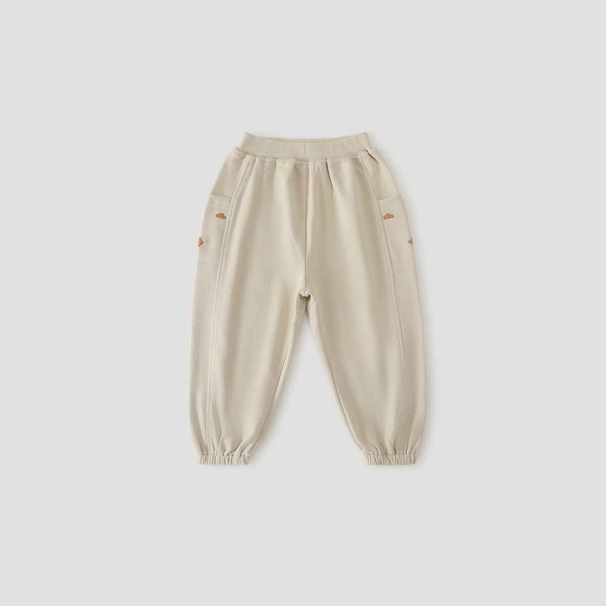 巴厘小猪男童裤子秋季2025新款女童休闲裤婴幼儿束脚裤宝宝卫裤儿童运动裤 奶油杏 100