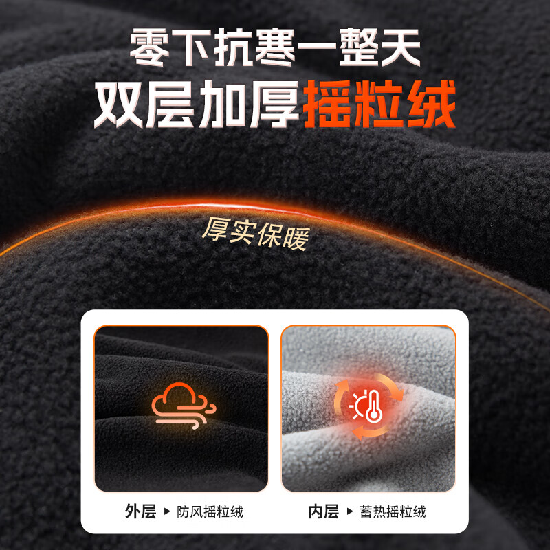 足力健围脖加绒男士秋冬保暖脖套中老年双面摇粒绒可变帽子面罩两用 黑灰【两面】 均码
