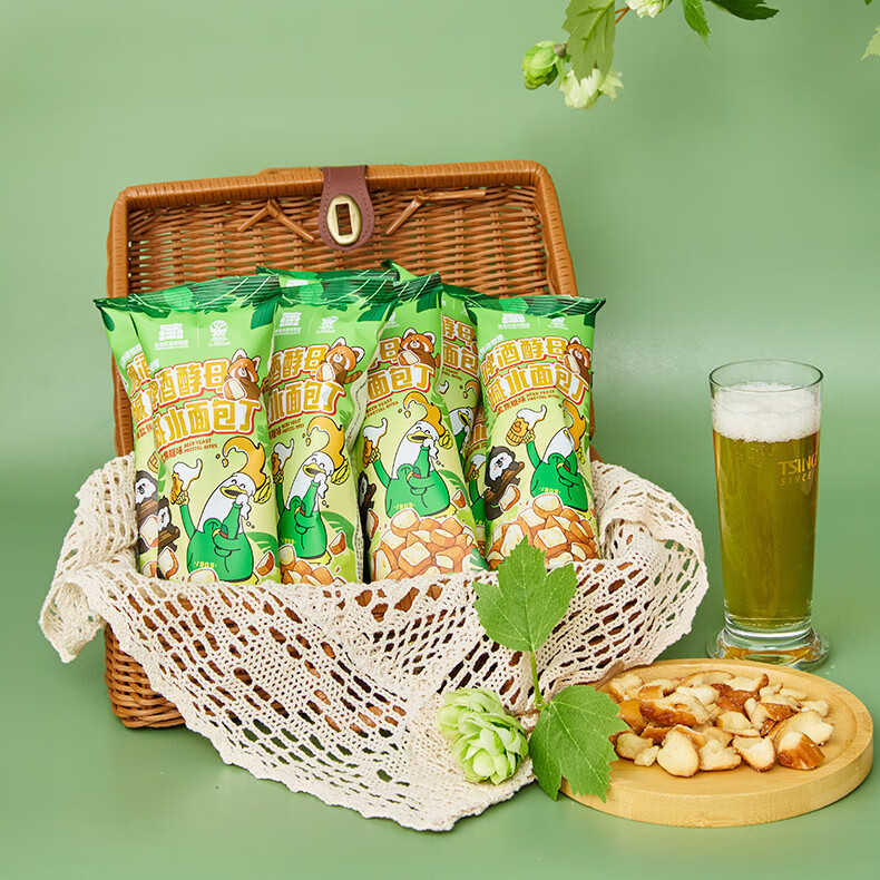 青岛啤酒博物馆X红山森林动物园文创礼品啤酒酵母碱水面包丁礼盒 联名限定礼袋装35g*8袋