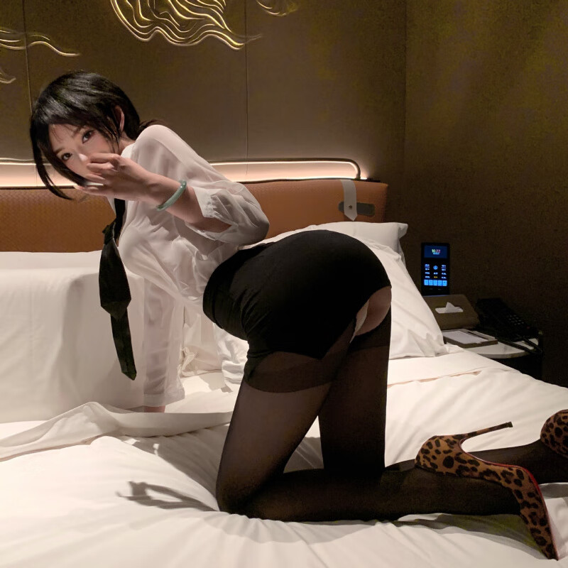 夜酥姿美夜酥女秘书制服透视紧身诱惑套装 秘书装+同款黑开裆袜 M码【80-120斤】