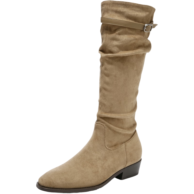 星期六復(fù)古騎士靴女2025款加絨堆堆靴子女長筒西部牛仔靴粗跟不過膝長靴 卡其色 39 (245mm) 標(biāo)準(zhǔn)碼