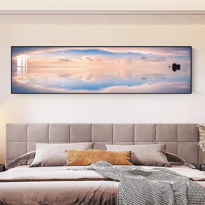 现代简约主卧温馨床头挂画海景横幅壁画抽象客厅画酒店民宿风景画 珠联璧合 200x70cm(适合2米以上)镶钻画