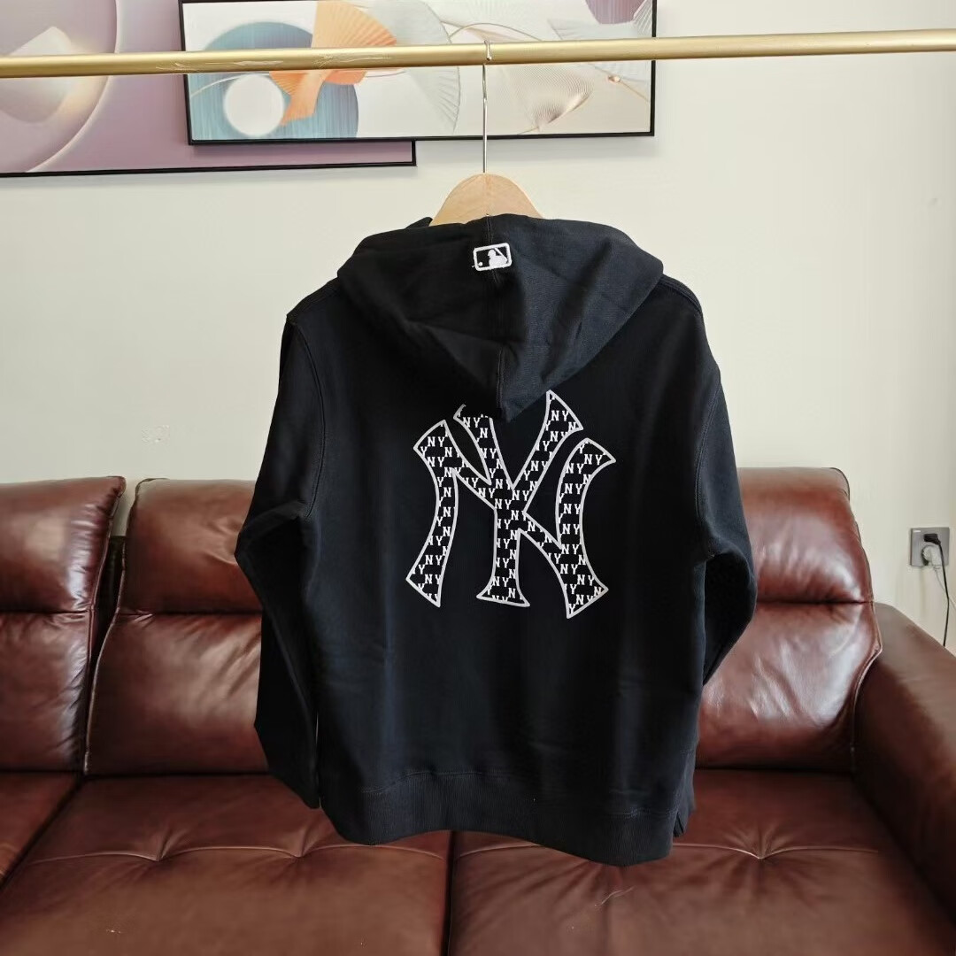 NY2025新款连帽卫衣后背老花高端印花休闲潮牌男女同款长袖宽松外套 黑色 S