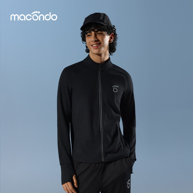 马孔多（macondo）原创单品｜Hope麦田格男子针织拉链开衫5代速干手表孔跑步外套 黑色 L