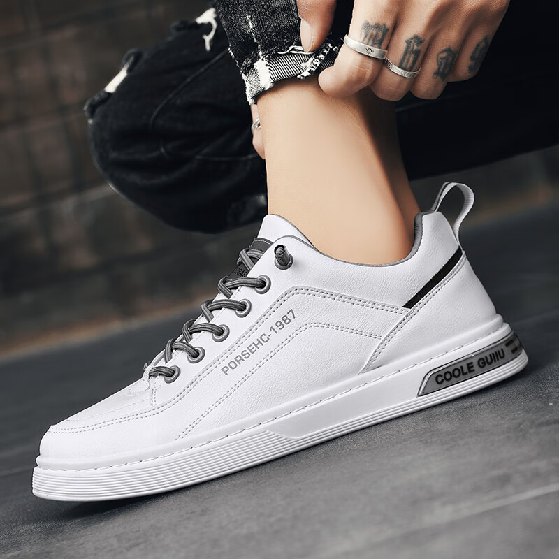 西域骆驼（VANCAMEL）男鞋子男2025秋冬季休闲鞋男士潮流板鞋男时尚商务软底运动小白鞋 【官方正品 品质保证】米色配色 44