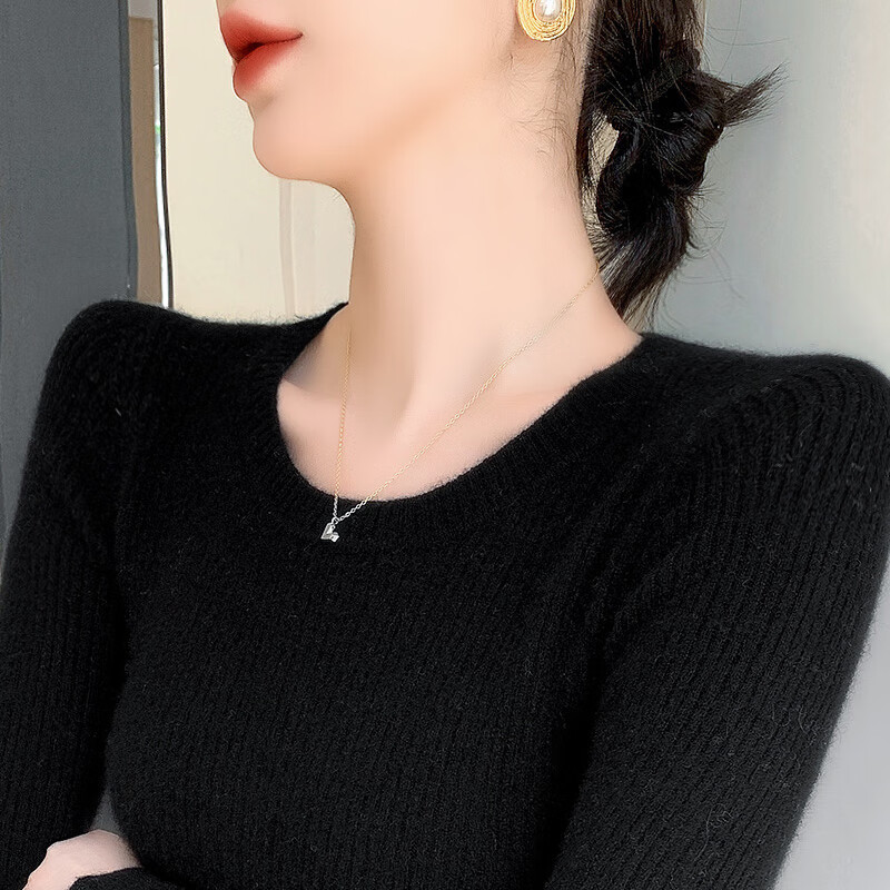 香影纯新款针织衫女圆领毛衣打底衫女秋冬女装内搭修身显瘦针织衫上衣女 原绒驼 XL  (建议115-125斤)