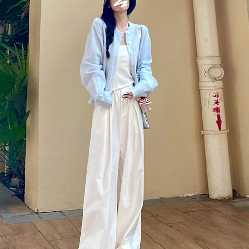 翊尚美针织衫女秋季新款2025年小个子宽松开衫外套慵懒风软糯长袖上衣 天空蓝 【升级抗起球面料】 均码 【推荐80-140斤】