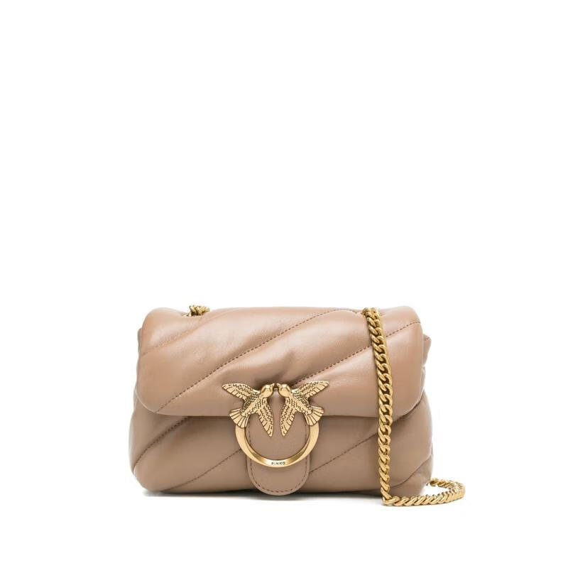 PINKO女單肩包皮革斜挎包鏈條時尚包日常出行聚會 淺棕色 TU
