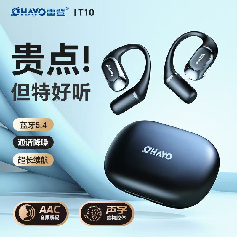 雷登 OHAYOT10蓝牙耳机挂耳式超长续航不入耳高音质专业骑行跑步运动耳机防水防汗 双11 购物推荐 T10黑色【HIFI级音质】