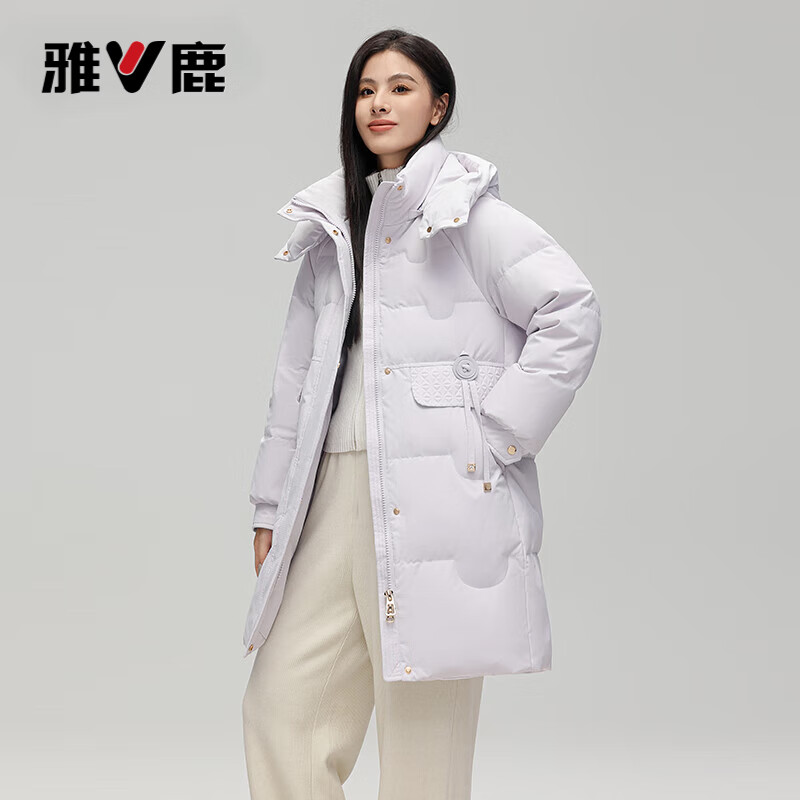 雅鹿中长款羽绒服女冬季2026年新款时尚休闲加厚保暖鸭绒外套女 卡其 L (165) 【 推荐125-140斤】