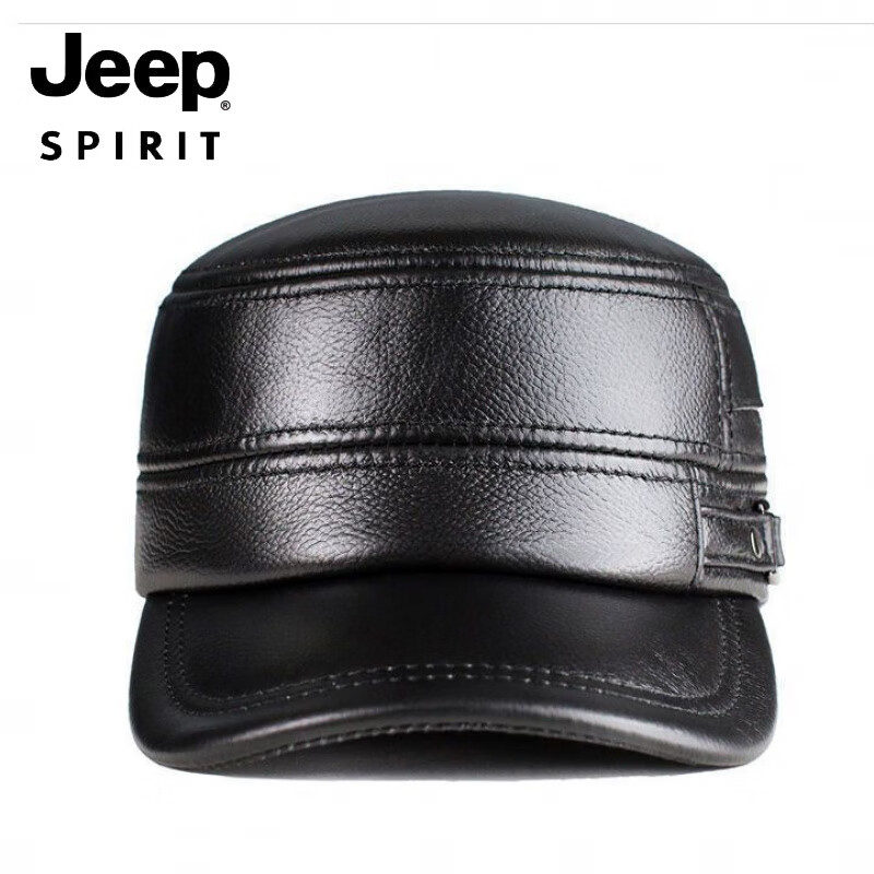 JEEP男士帽子牛皮鸭舌帽中老年人秋冬季冬天皮帽名牌男帽豪华 加护耳2025新款黑色牛皮 均码 质保可调节款