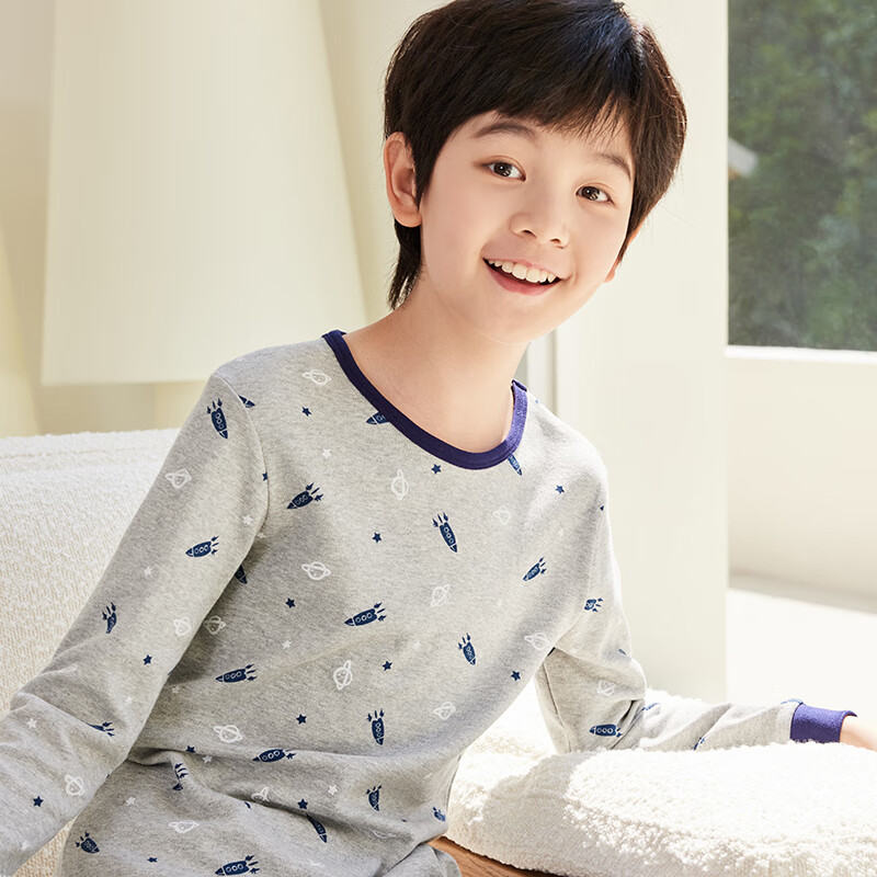 红豆童装儿童纯棉内衣套装男女中大童春秋秋衣秋裤小孩A类棉毛衫睡衣 H0M1241灰色 160