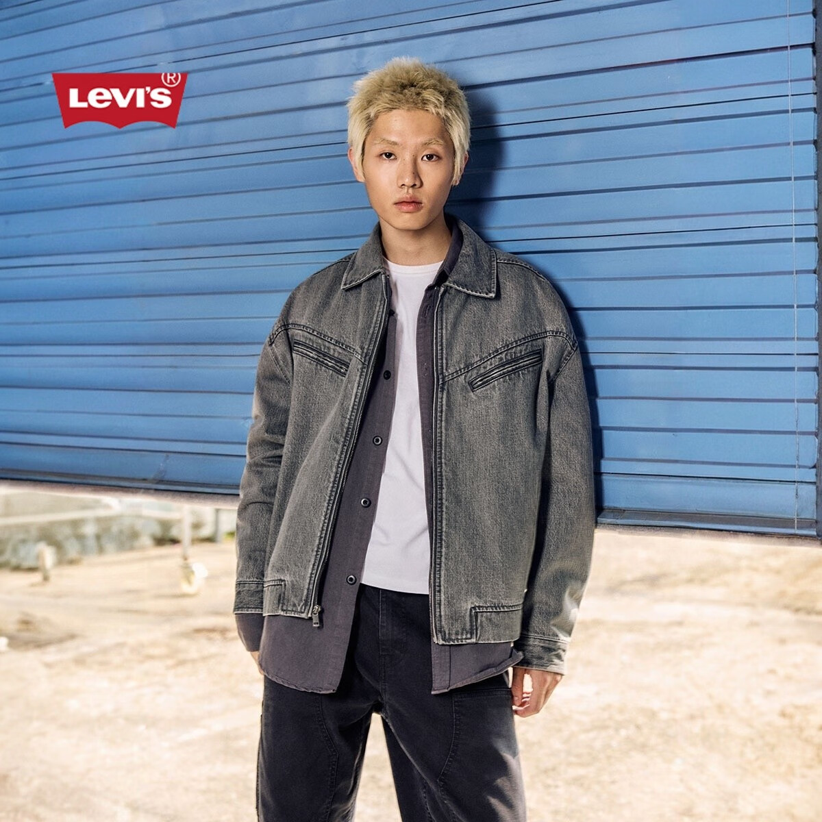 Levi's李维斯男士美式复古水洗做旧休闲通勤简约牛仔夹克外套 墨灰 尺码偏大 M