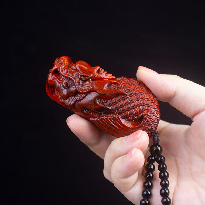 师魅正宗小叶紫檀木雕貔貅手把件随身把玩挂件实木生肖挂饰文玩工艺品 龙鱼8厘米+礼盒