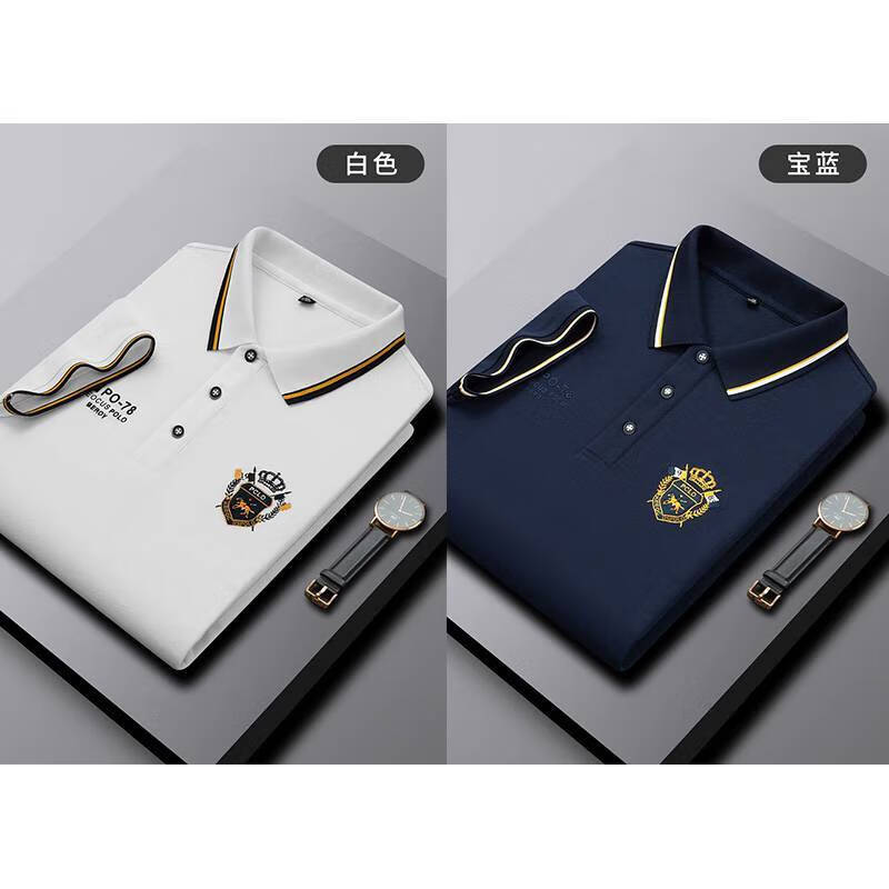 [买一送一] 爆款男士POLO衫 高档绣标男士短袖t恤 潮流百搭t恤 【买一送一】白色+宝蓝 L /50 【110-130斤】