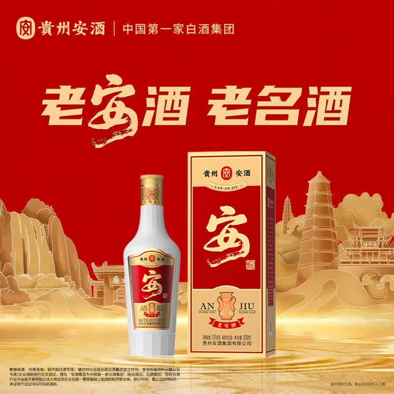 安酒老安酒 53度酱香型白酒 口粮酒 贵州名酒 53%vol 500mL 6瓶 整箱装