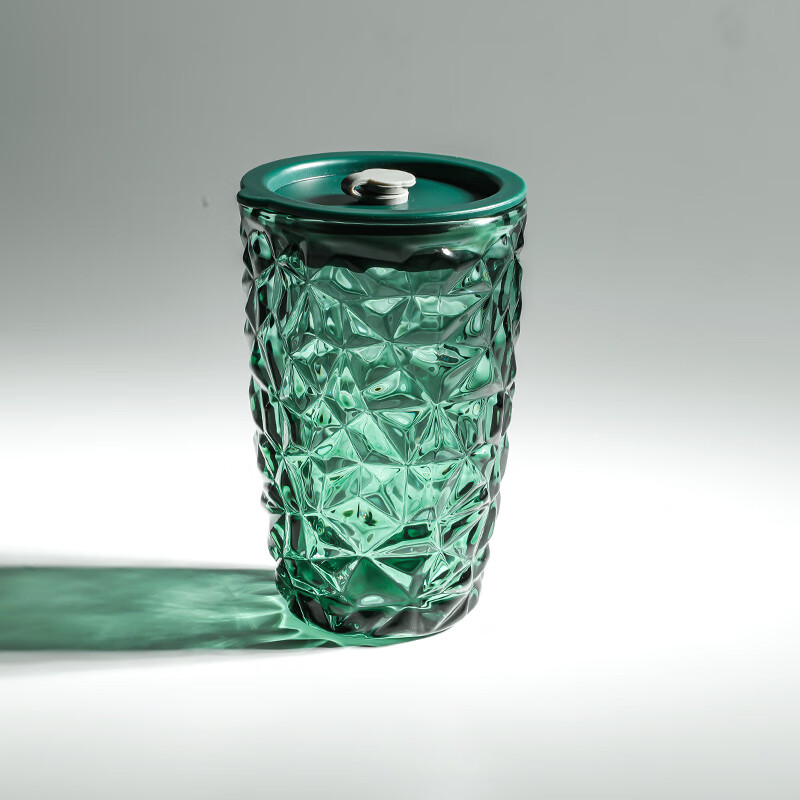 乐唯诗高颜值炫彩咖啡冰美式拿铁玻璃杯大容量带盖吸管杯子办公室水杯子 墨绿晶钻吸管杯【原色玻璃】440ml*1