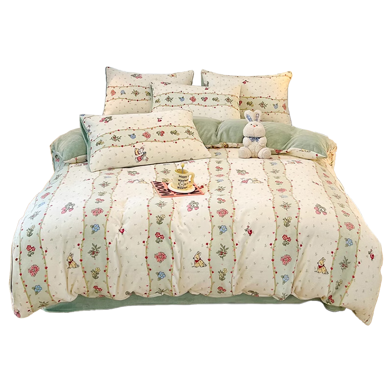 九洲鹿亲肤牛奶绒四件套冬季珊瑚绒床上四件套1.5/1.8米床被套200*230cm