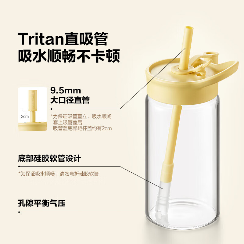 北鼎（Buydeem）吸管杯玻璃杯高颜值家用办公室茶杯便携大容量玻璃水杯节日礼物 【鸢尾蓝】 550ml