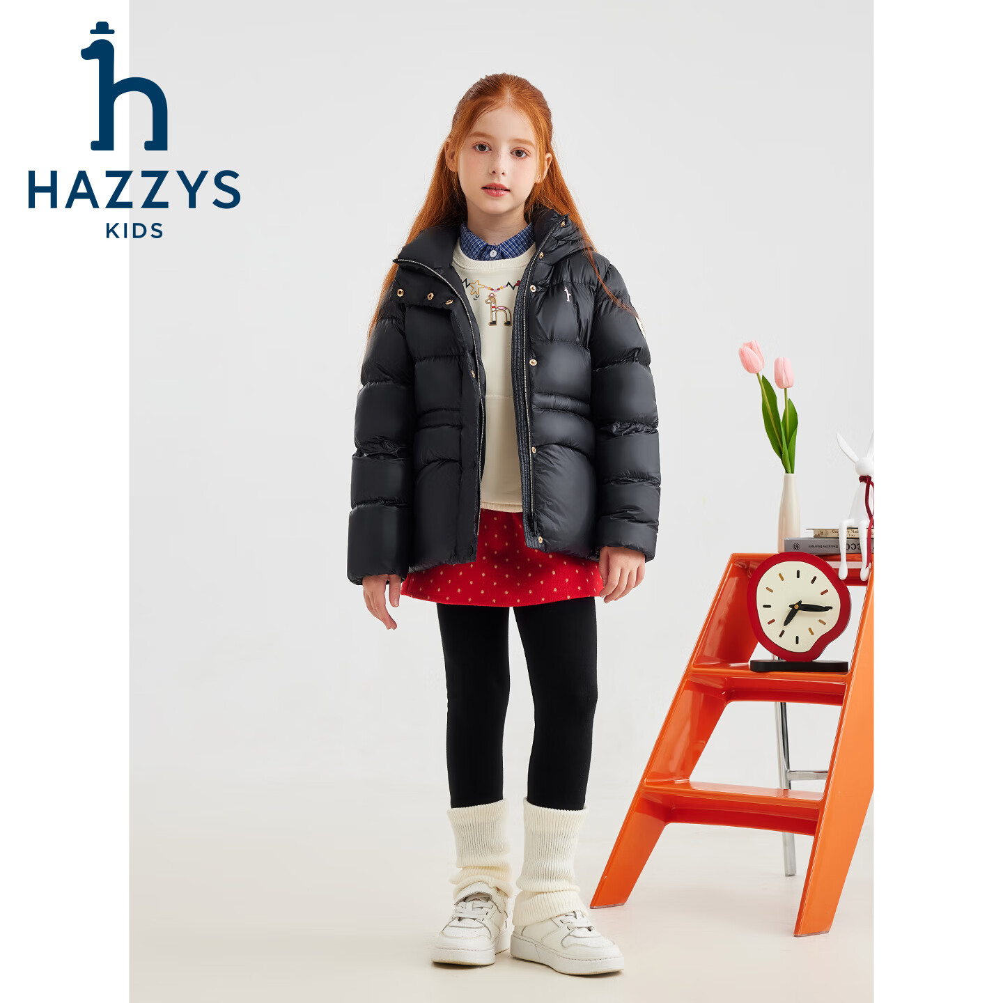 哈吉斯(HAZZYS)童装女童羽绒服2025冬新安心羽绒抑菌保暖厚外套 钻石黑 165