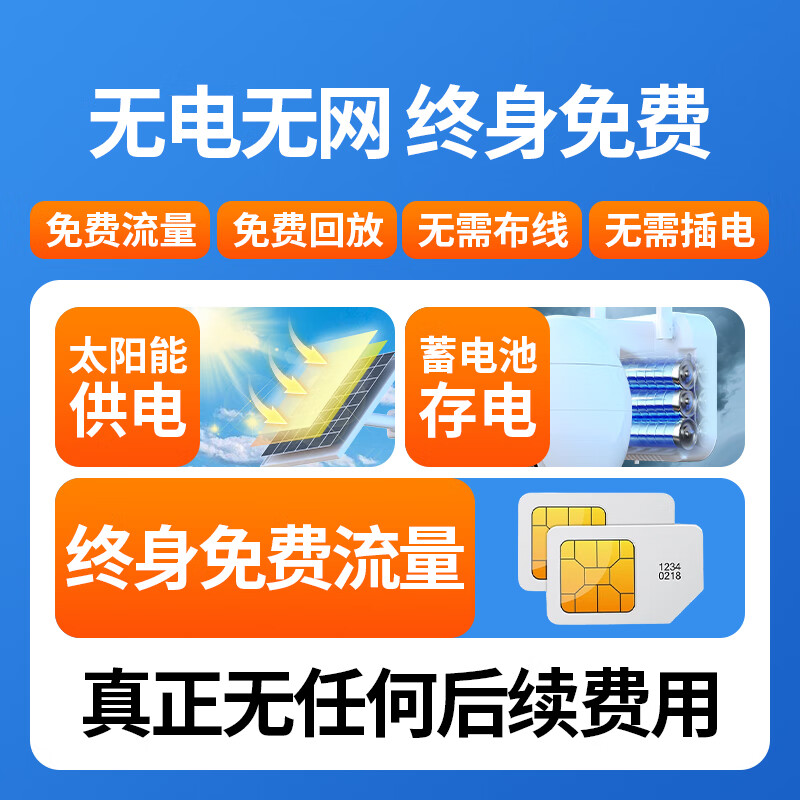 飞利浦太阳能摄像头360度无死角带夜视全景家用终身免流量4g远程无电无网户外防水无线无需连wifi监控 太阳能4G免充值+单板+终身免费流量