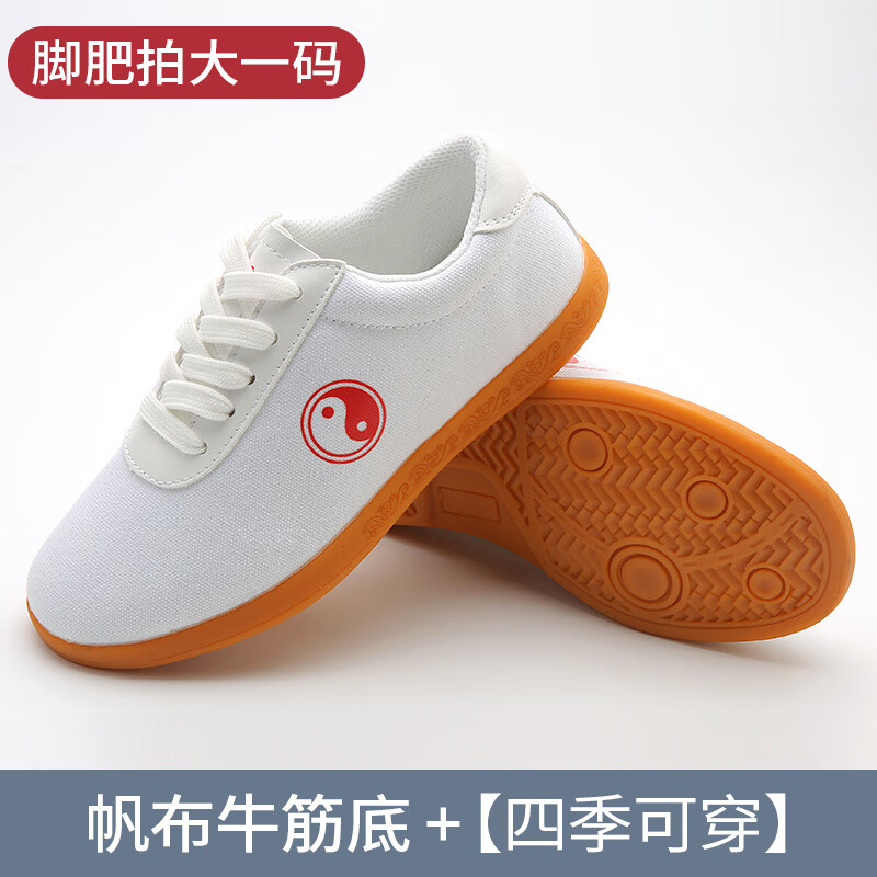 勁武（JIN WU）太極鞋男款帆布牛筋底加厚防滑耐磨晨練鞋女款透氣軟底武術練功鞋 白色 35