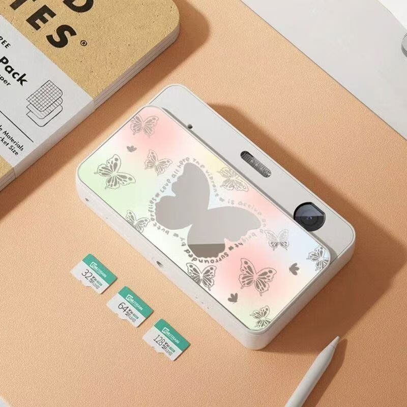 花与蝶数码相机学生党ccd高清vlog旅游小卡机校园学生自拍mini相机ccd 白色-蝴蝶款+双摄5000W+闪光灯 礼盒款丨256G内存卡+挂绳+转接器